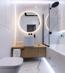Detailed modern bathroom after professional cleaning